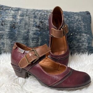 Pikolinos Rotterdam Mary Jane Leather Comfort Shoes 37 Brown & Red US 6.5